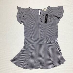 Monteau Size S Black and White Striped Blouse Shirt Top NWT